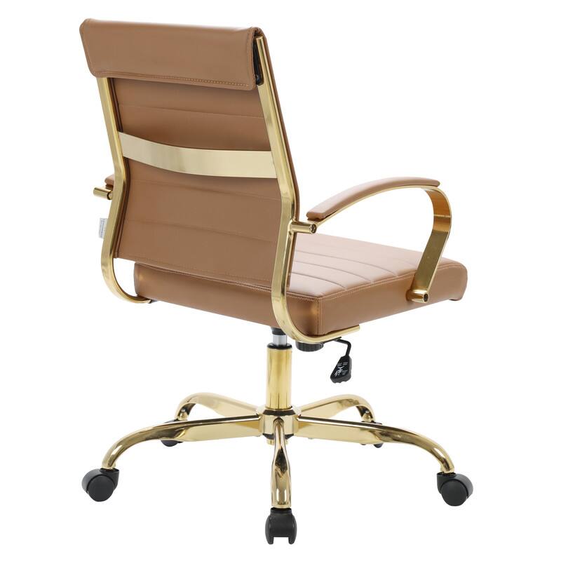 Alt View 6. LeisureMod - (Set of 2) Benmar Leather Office Chair with Gold Accents, Adjustable Height, Swivel Ergonomic Design for Home Office - Brown.
