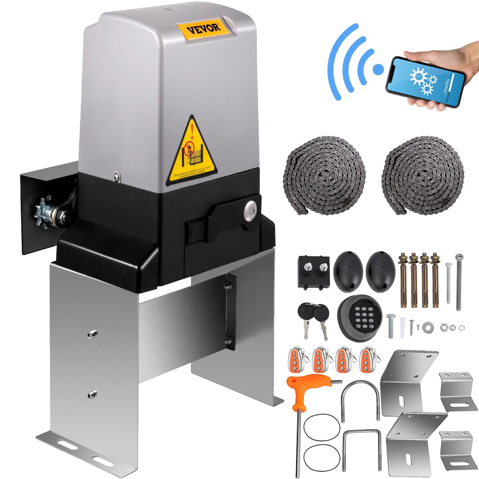 VEVOR - 3300 LBS Automatic Sliding Gate, Gate Opener Motor with 6 Remote Controls, 230 ft Remote Distance Driveway Rolling Gate - Gray