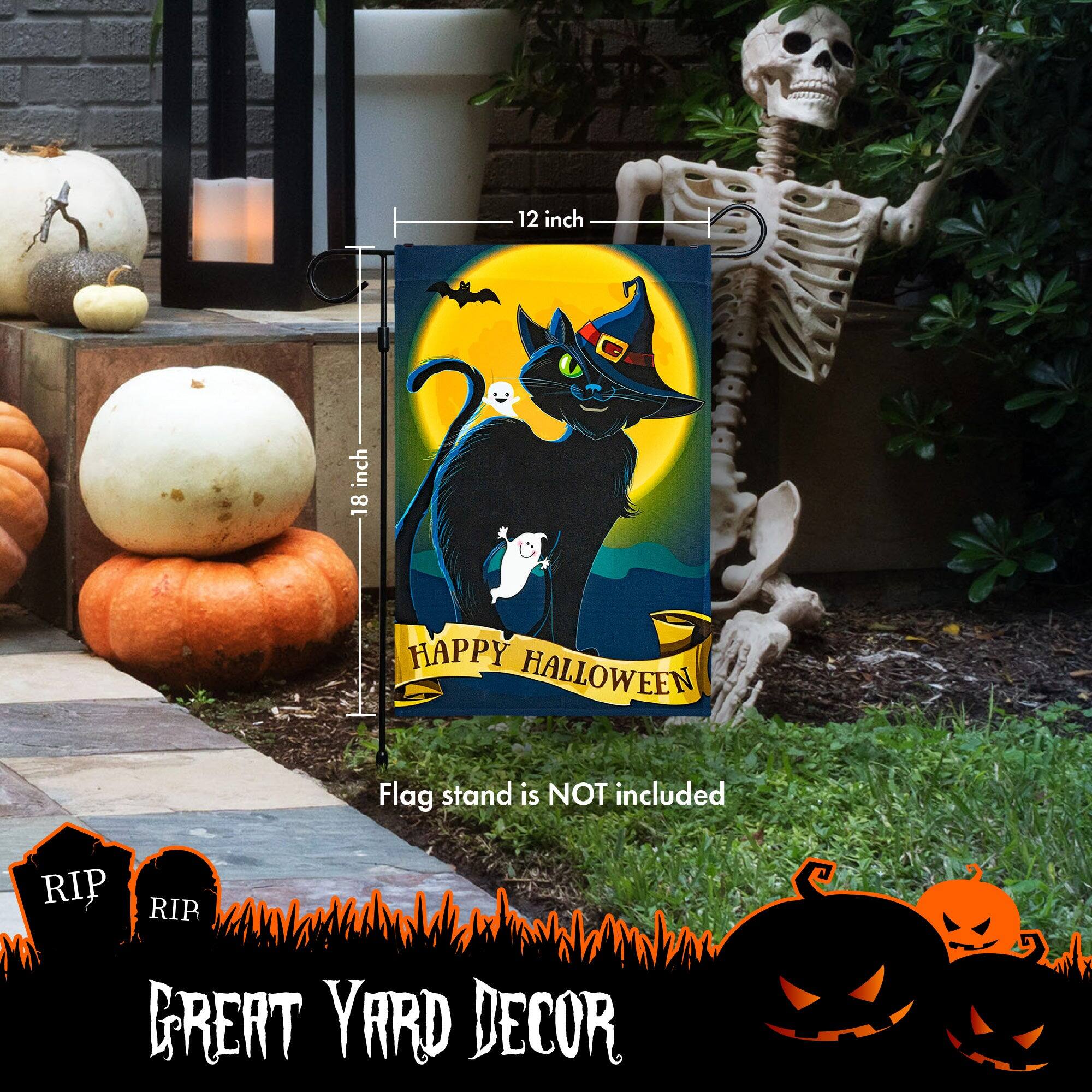 12 inch x 18 inch HAPPY HALLOWEEN Flag stand is NOT included RIP RIP GREAT YARD DECOR