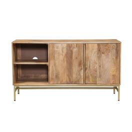 Manhattan Lane - Lysa 50 Inch Sideboard Buffet Cabinet with Open Shelves, Gold Iron Base, Mango Wood - Natural Brown, Gold