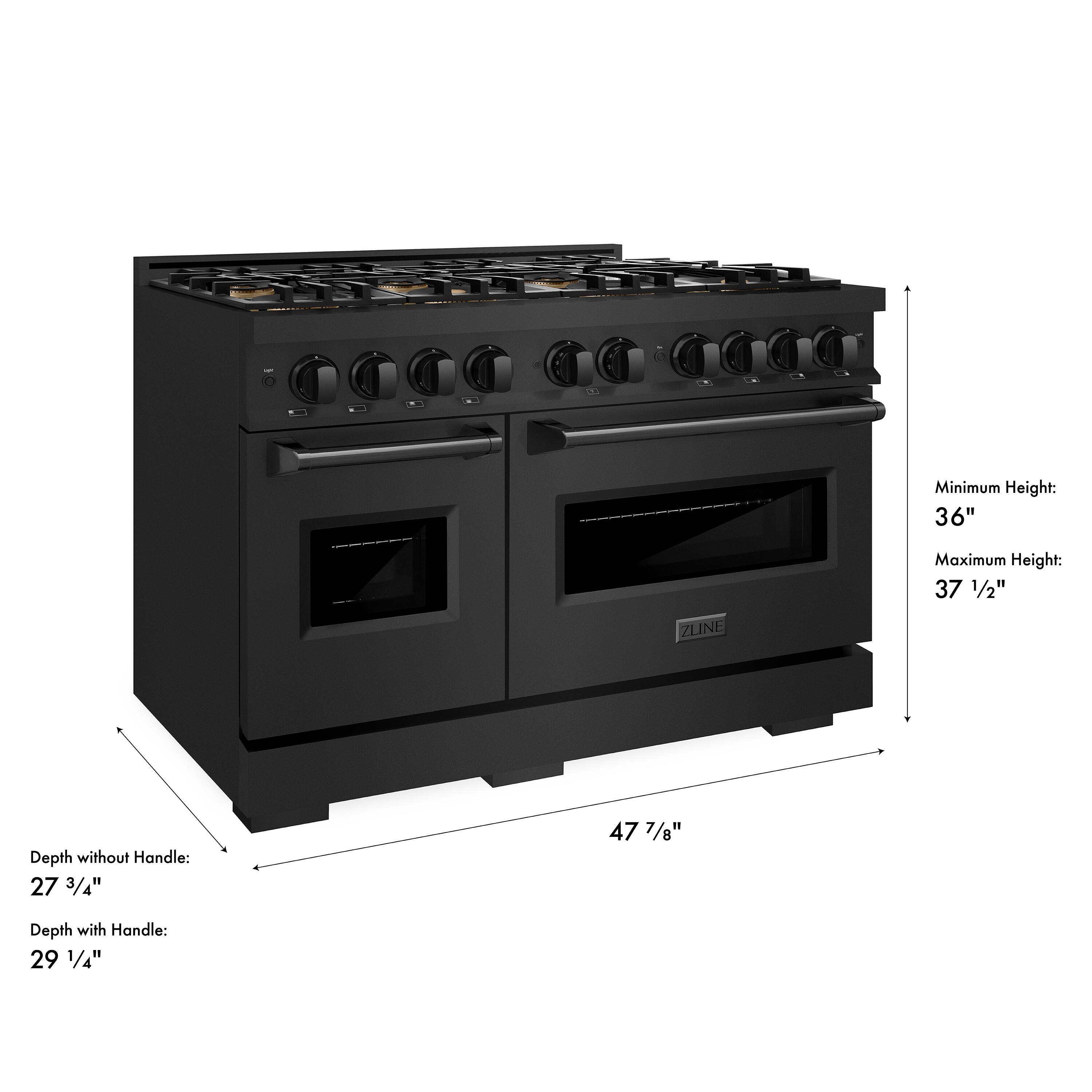 Minimum Height: 36"  
Maximum Height: 37 1/2"  
ZLINE Depth without Handle: 27 3/4"  
Depth with Handle: 29 1/4"