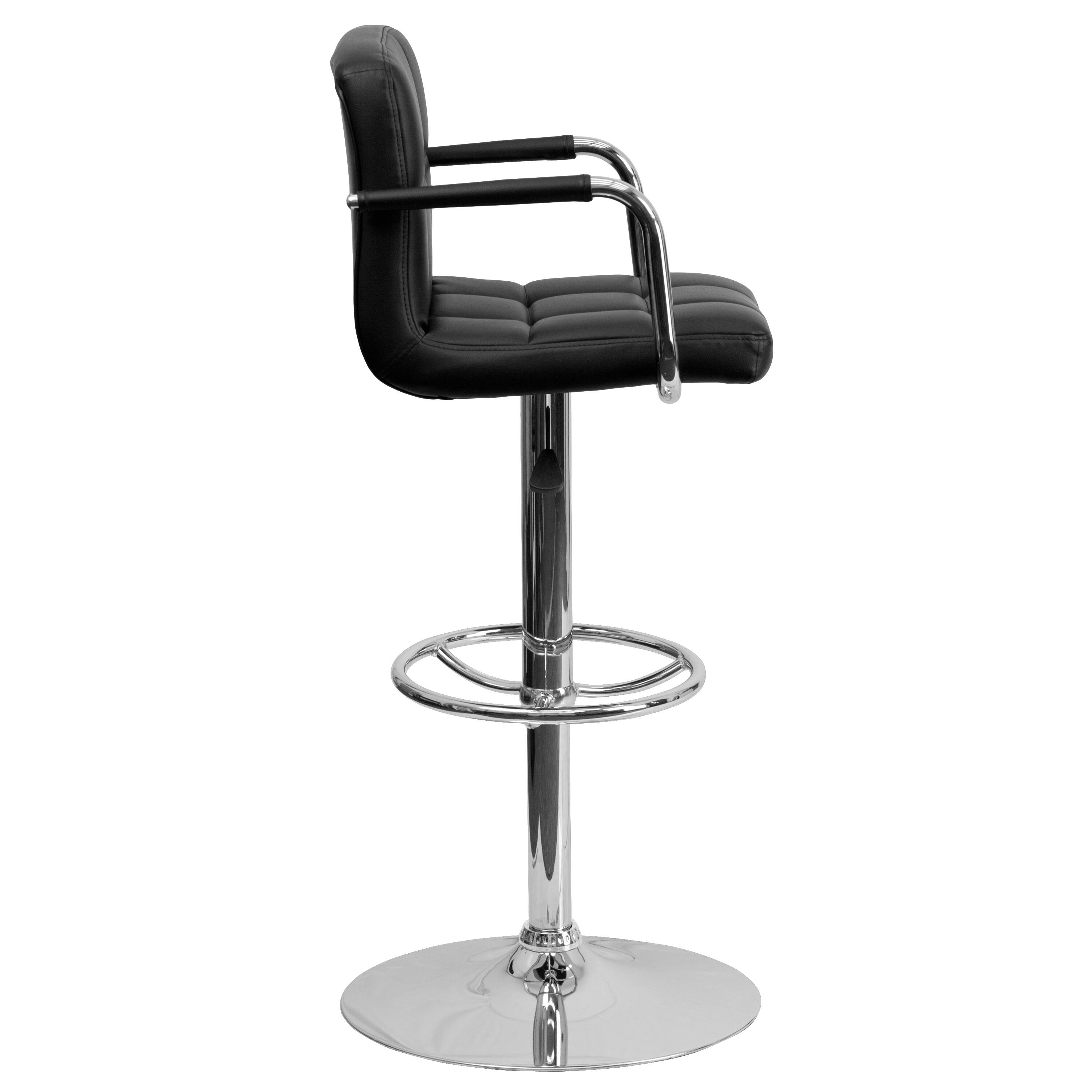Alt View 6. Emma + Oliver - Contemporary Quilted Vinyl Adjustable Height Barstool with Arms - Black.