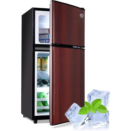 Front. Akoasm - Wood 3.5 Cu.Ft Compact Refrigerator Mini Fridge with Freezer, 2 Door, Removable Shelves - Wood.