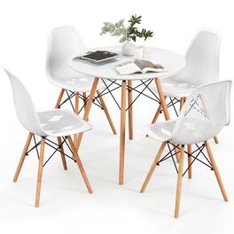 Costway - 5 PCS Dining Table Set for 4 Persons Modern Round Table & 4 Chairs with Wood Leg - White