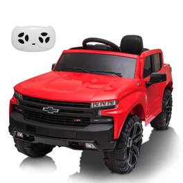 Acekool - Licensed Chevrolet Silverado 12V Electric Ride-On Truck w/Parent Remote Control, Truck Bed Storage - Red