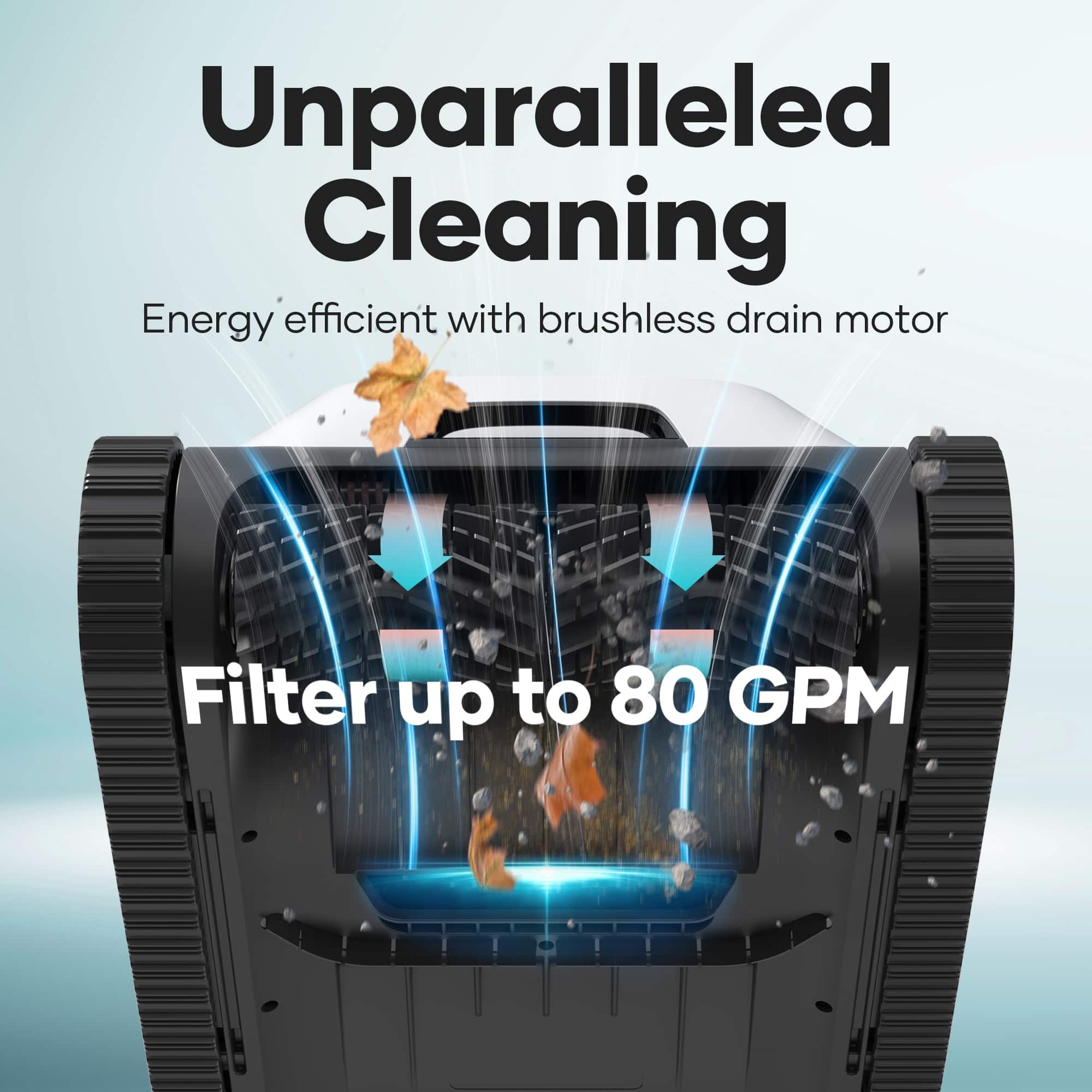 Unparalleled Cleaning: Energy efficient with brushless drain motor. Filter up to 80 GPM.