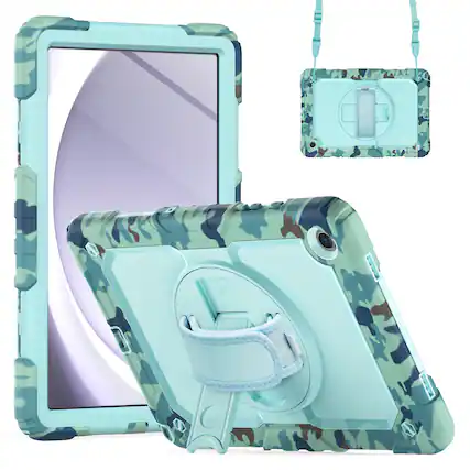 Front. Dteck - for Samsung Galaxy Tab A9+ 11.0" 2023 (SM-X210/X215/X216) Heavy Duty Case,Rugged Cover with Screen Film+Shoulder Strap - Blue.