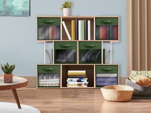 Back. Sorbus - Sorbus 13 Inch Storage Bins with Clear Window and Handle, 6 Foldable Baskets for Organizing Clothes,Toys, Books, Figures - Dark Green.