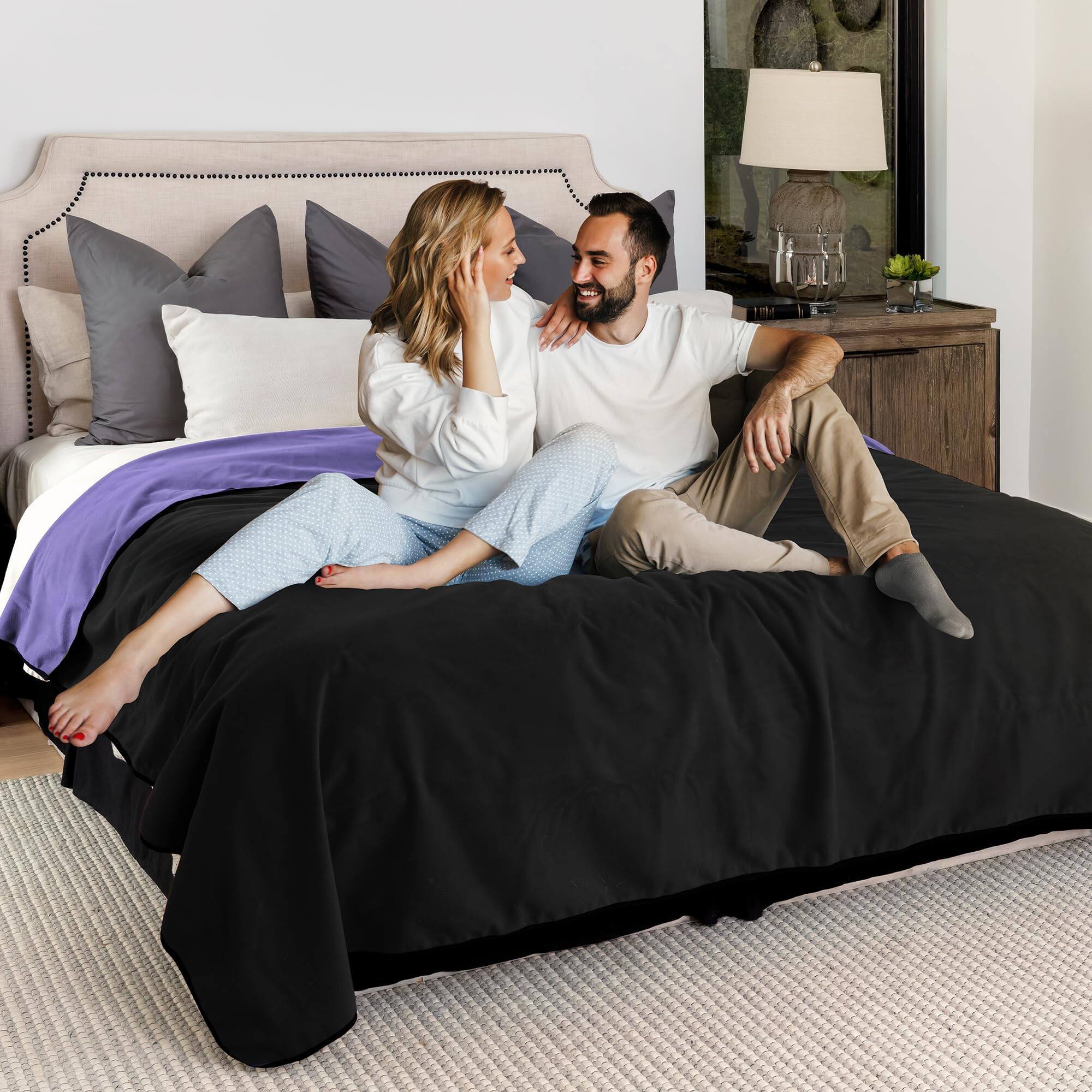 Front. NICHOLAS KLEIN - Waterproof Blanket Soft And Cozy Leakproof Throw Against Accidents Water Proof & Stain Resistant Easy To Cl... - Nasty Purple / Deep Black 80x90 inch.