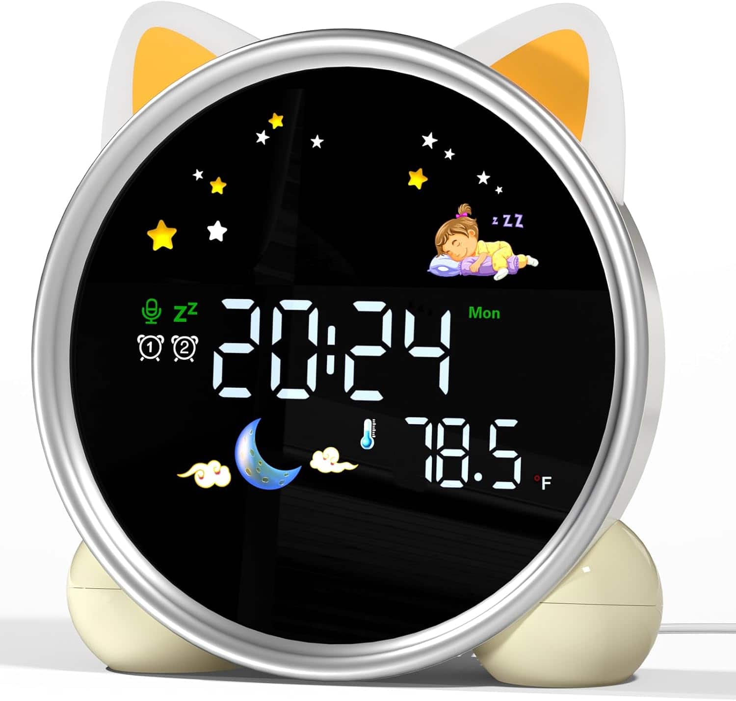 FINEAK - Kids Alarm Clock with Night Light - Cat-round