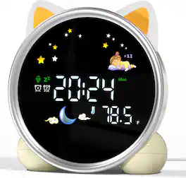 FINEAK - Kids Alarm Clock with Night Light - Cat-round