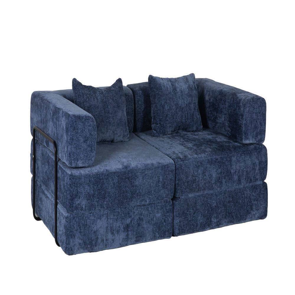 Alt View 4. Kadyn - Convertible Compression Sofa, Fixed-Frame Floor Bed with Boneless Chenille Sectional, Dark Blue - Blue.