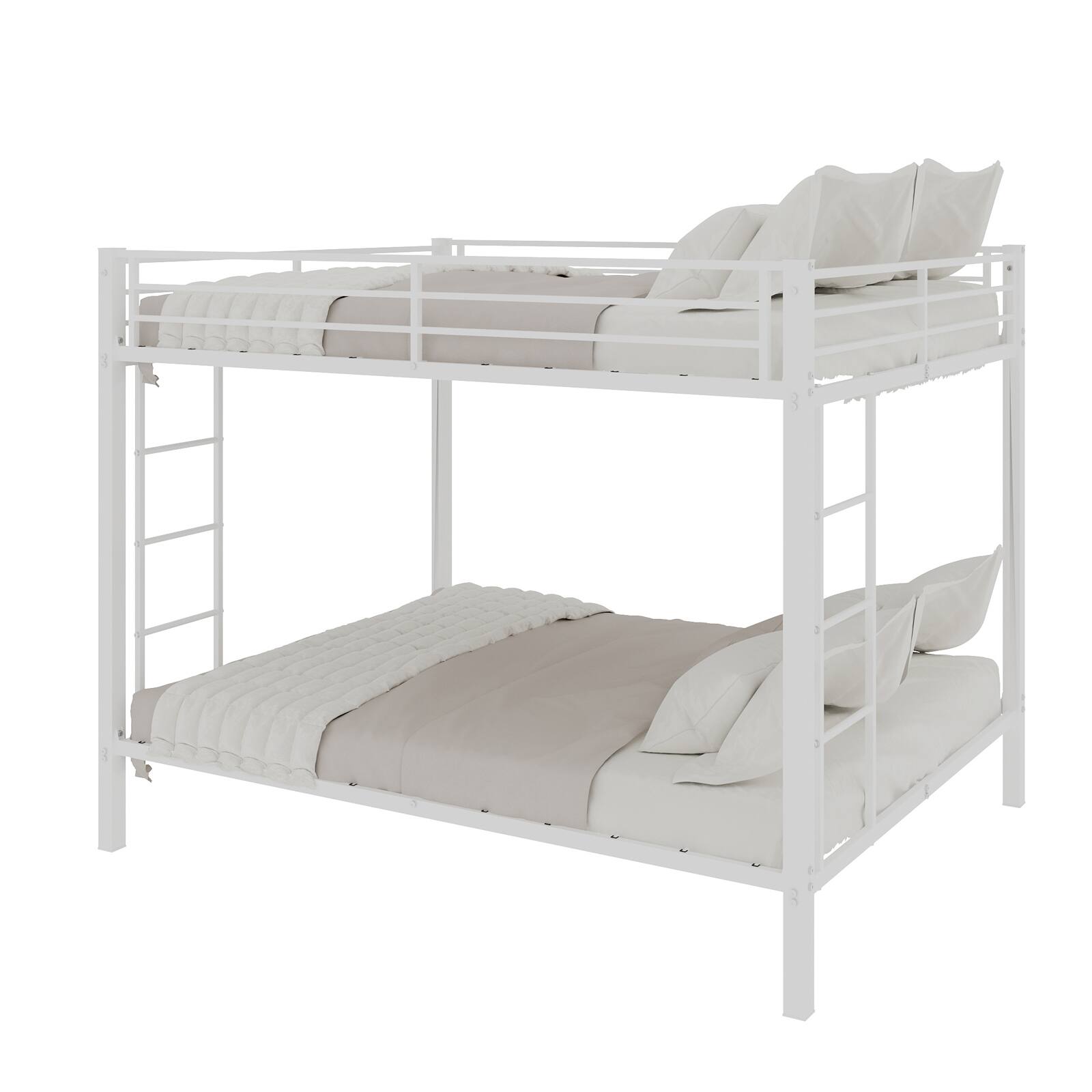 Alt View 7. Loheer - Loheer Heavy Duty White Metal Queen Bunk Bed Space Saving Square Tube Iron Frame - White.