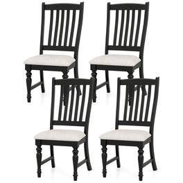 Costway - Set of 4 Dining Chairs with Solid Wood Legs & Padded Seat Kitchen Side Chair - White,Black