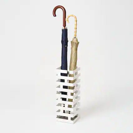 Front. Yamazaki Home - Umbrella Stand - Square - Steel - White.
