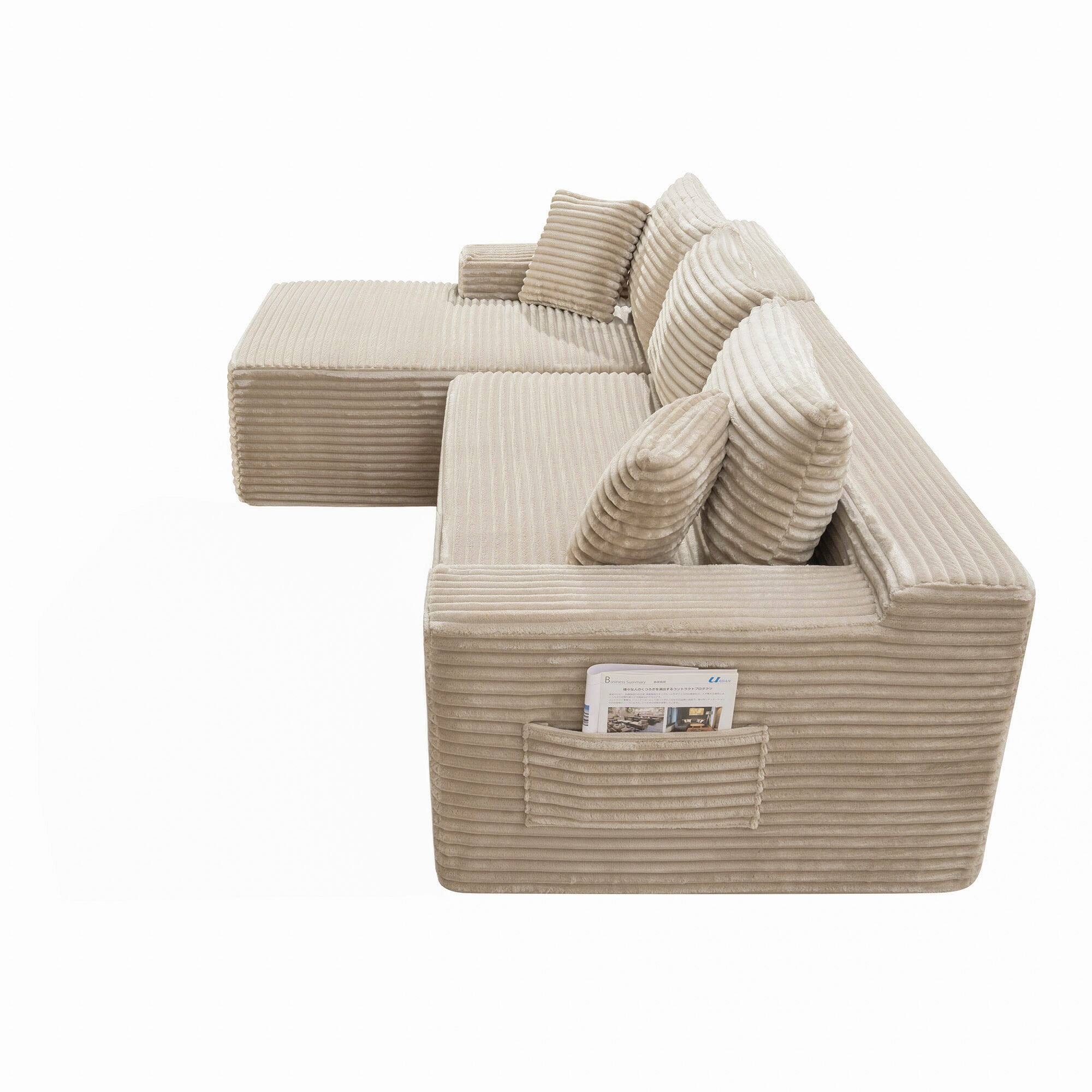 Alt View 1. Anysun - 107" Rabbit Hair Modular Cloud L-Shaped Sofa w/ Recliner, Modern Sleeper, Deep Seat, No Assembly Needed - Camel.
