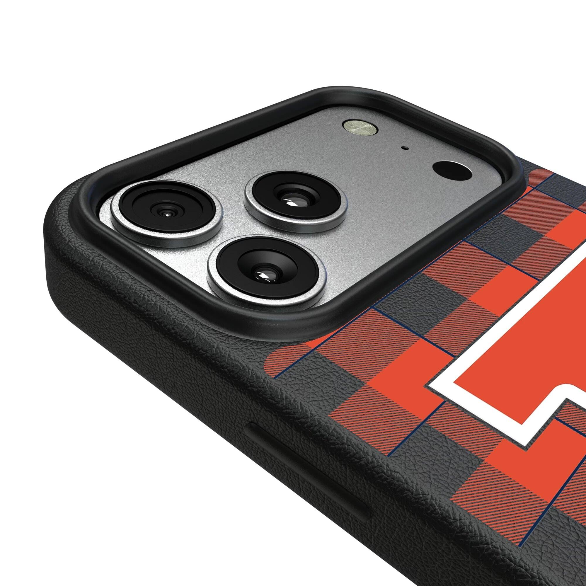 Alt View 2. Keyscaper - Illinois Fighting Illini Plaid Magnetic Bump iPhone Case - 16 - Black.
