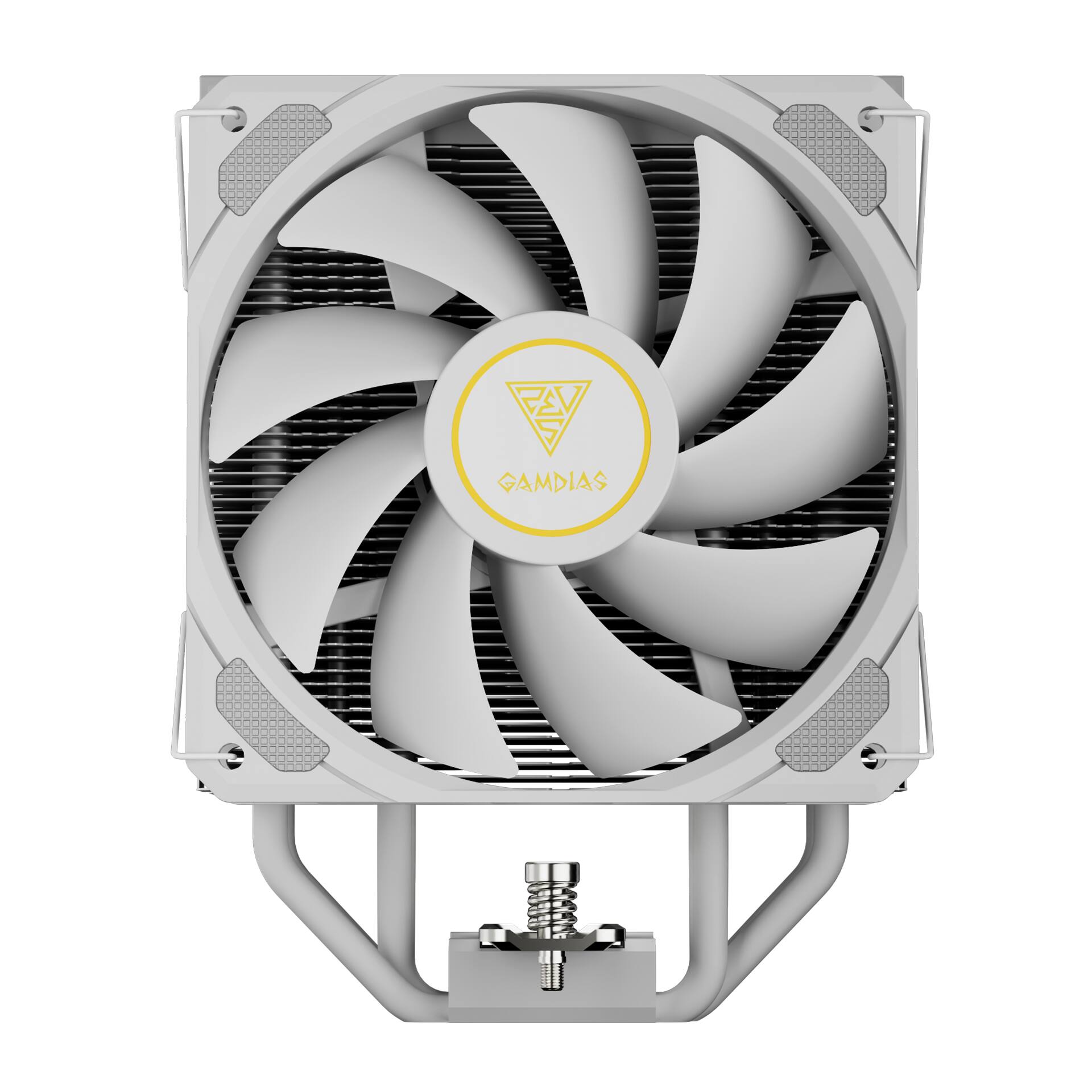 Left. GAMDIAS - BOREAS E2-41D Temperature Display, White CPU air cooler AMD & Intel, 4 cooper pipes - White.