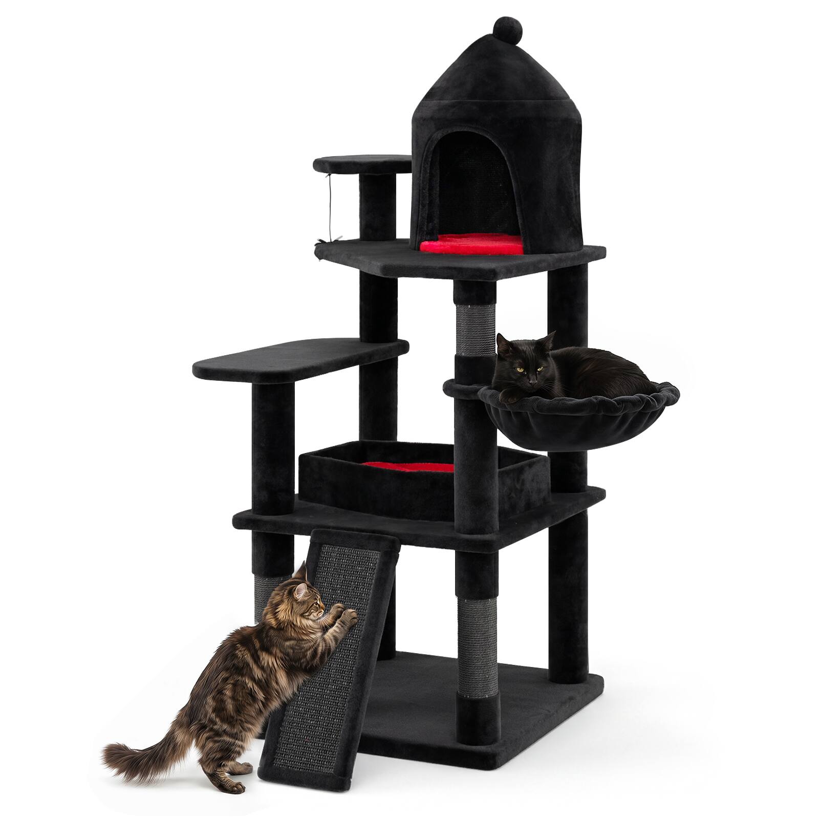 Alt View 9. Gymax - Gymax Gothic Cat Tree 50'' Large Cat Tower w/House Coffin Bed Spider Hanging Ball Black & Red - Black.