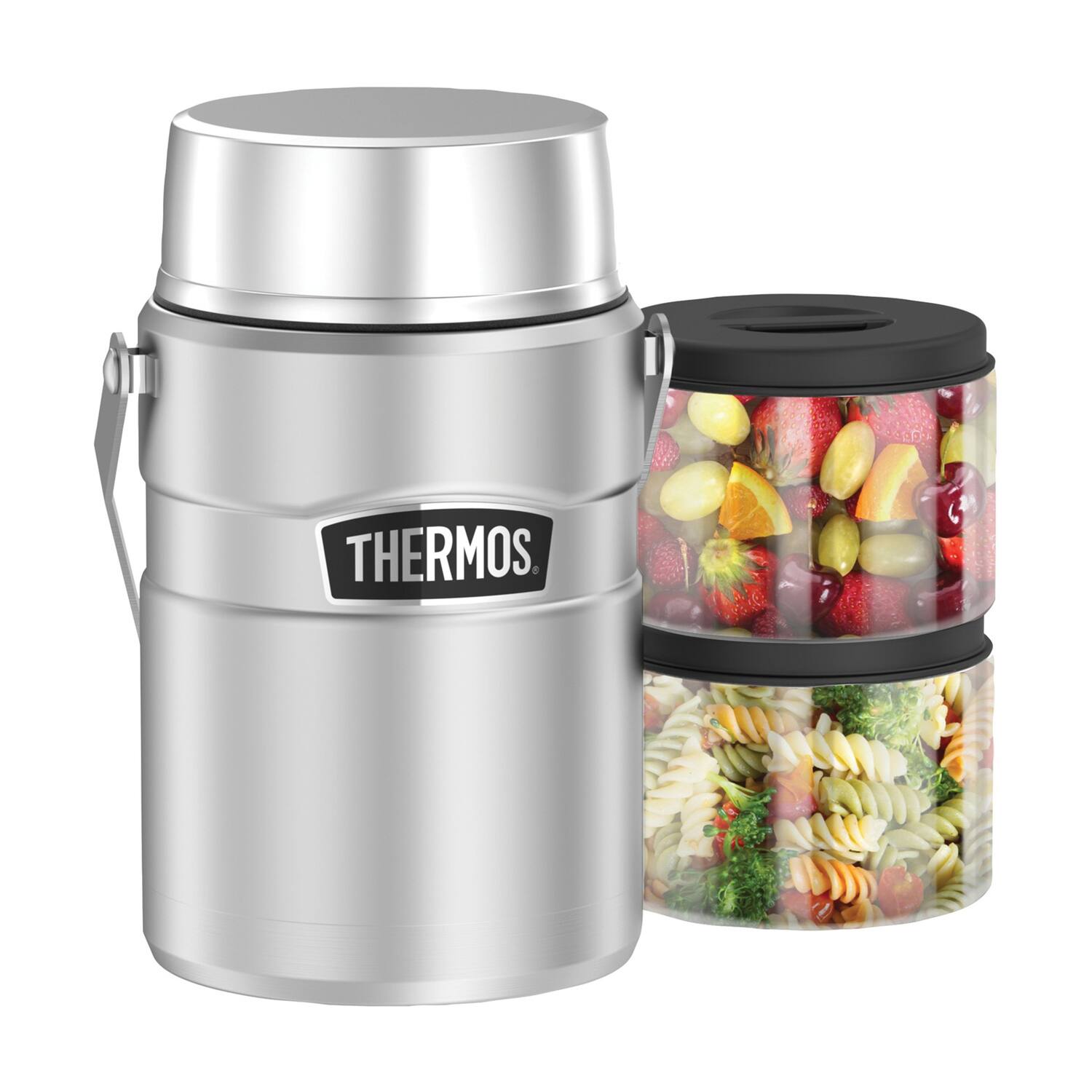 Back. Thermos - 47-Oz Stainless King Big Boss Double-Wall Stainless Steel Food Jar with 2 Inner Containers - Silver.
