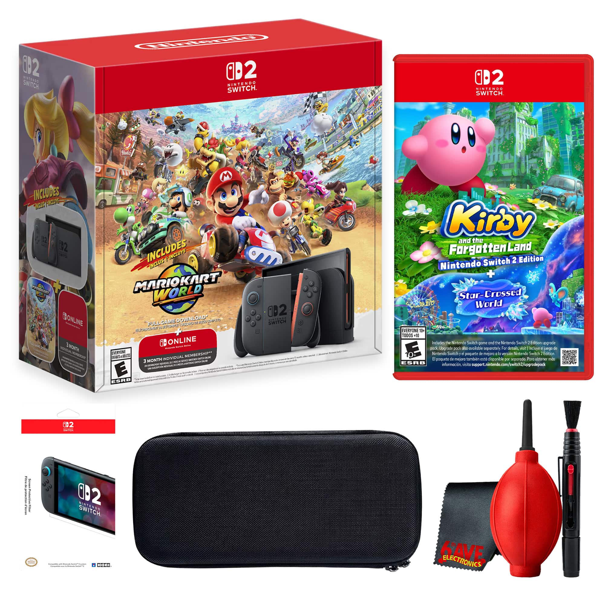 Switch 2 + Mario Kart World Bundle + 3 Month Membership + Kirby and the Forgotten Land