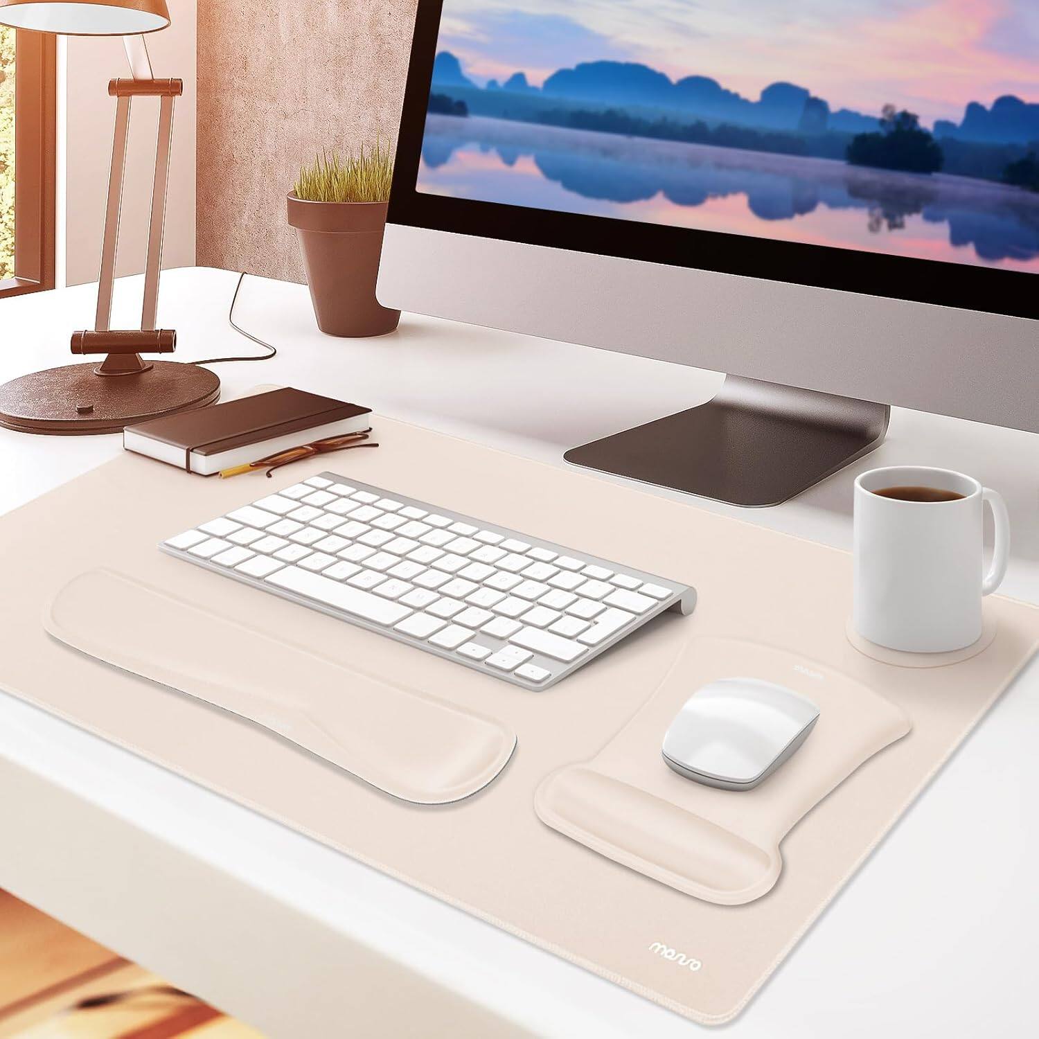 Alt View 3. mosiso - Keyboard Wrist Rest Large Gaming Mouse Pad, 4 in 1 Memory Foam Desk Mat Ergonomic Rest Wrist for Home Office Game - Apricot.