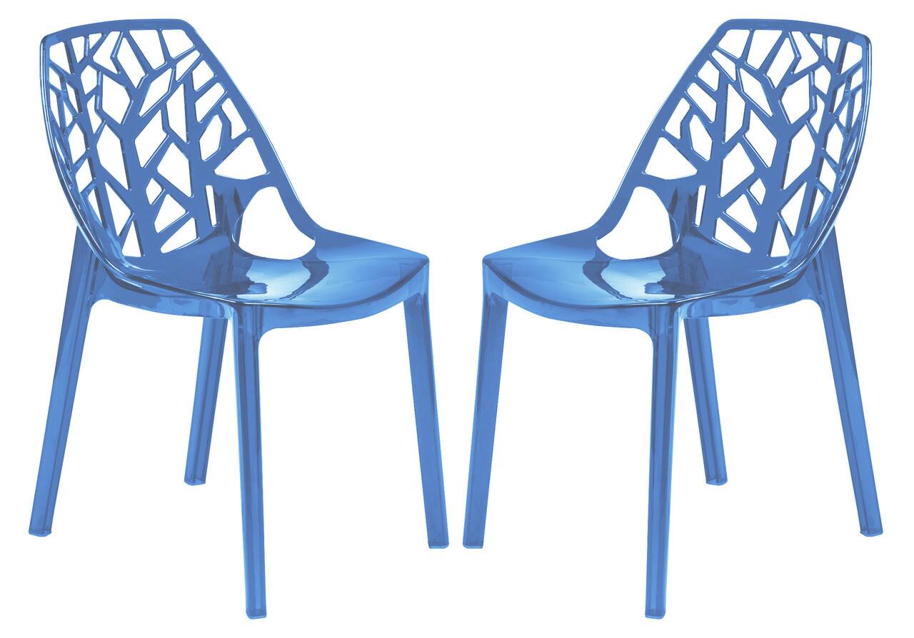 LeisureMod - Cornelia 2-Pieces Modern Plastic Dining Chair with Cut Out Design Backrest for Indoor Outdoor - Transparent Blue