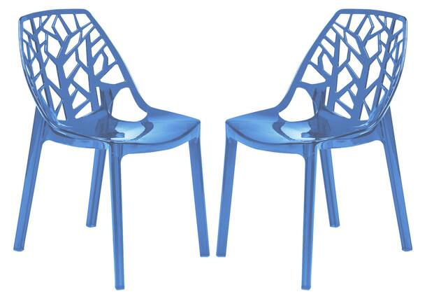 Front. LeisureMod - Cornelia 2-Pieces Modern Plastic Dining Chair with Cut Out Design Backrest for Indoor Outdoor - Transparent Blue.