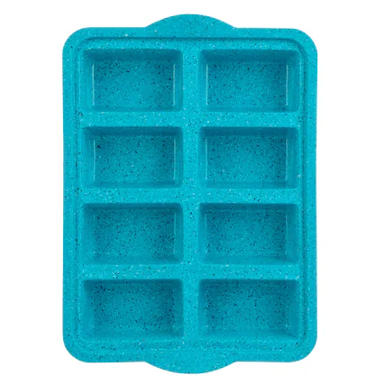 Front. Trudeau - Structure Silicone 8 Cavity Mini Loaf Pan, Tropical Granite - Blue.