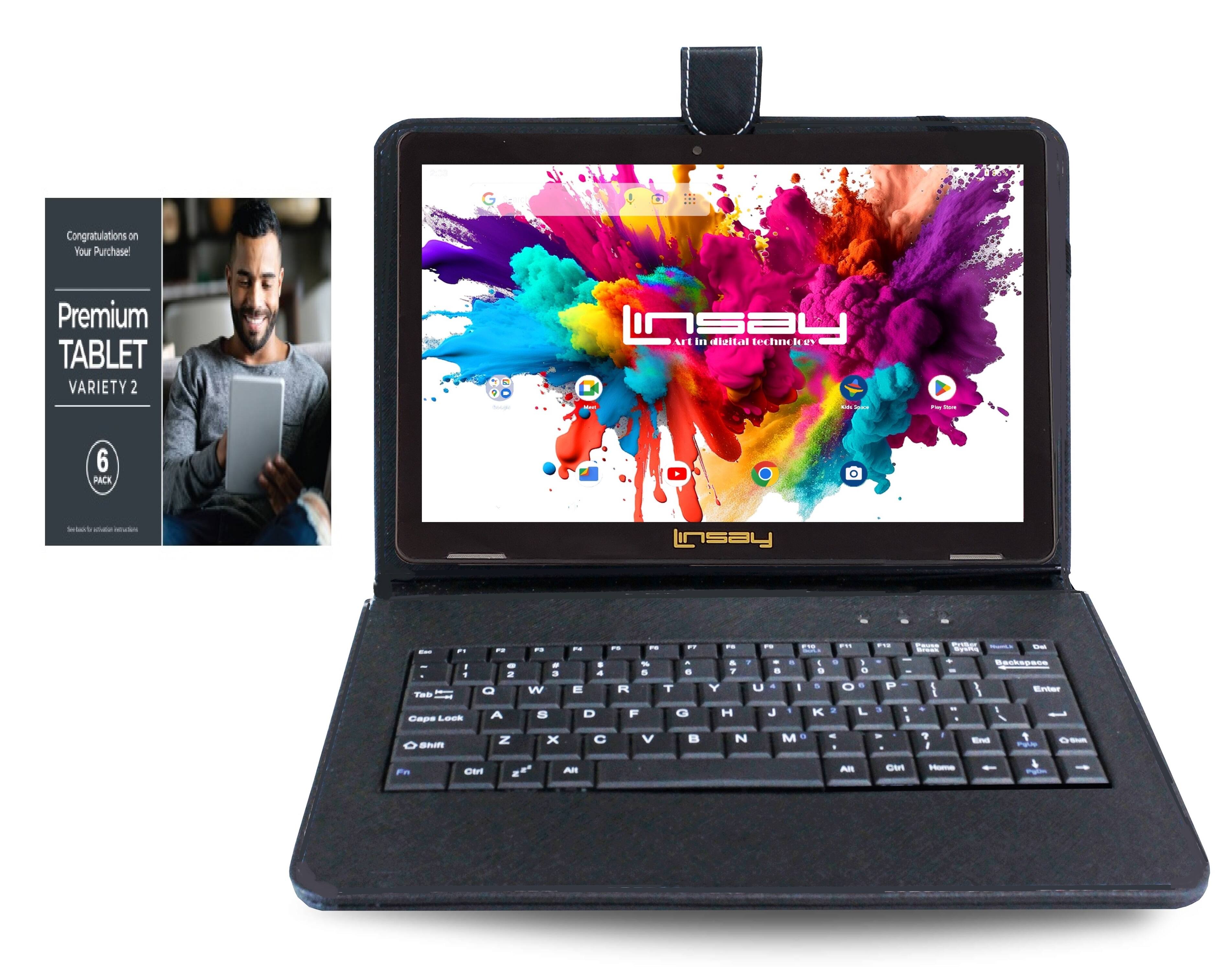 LINSAY - 10.1"Octa Core 128GB Storage Android 15 Tablet with Style Keyboard Premium TABLET Variety Applications - Black