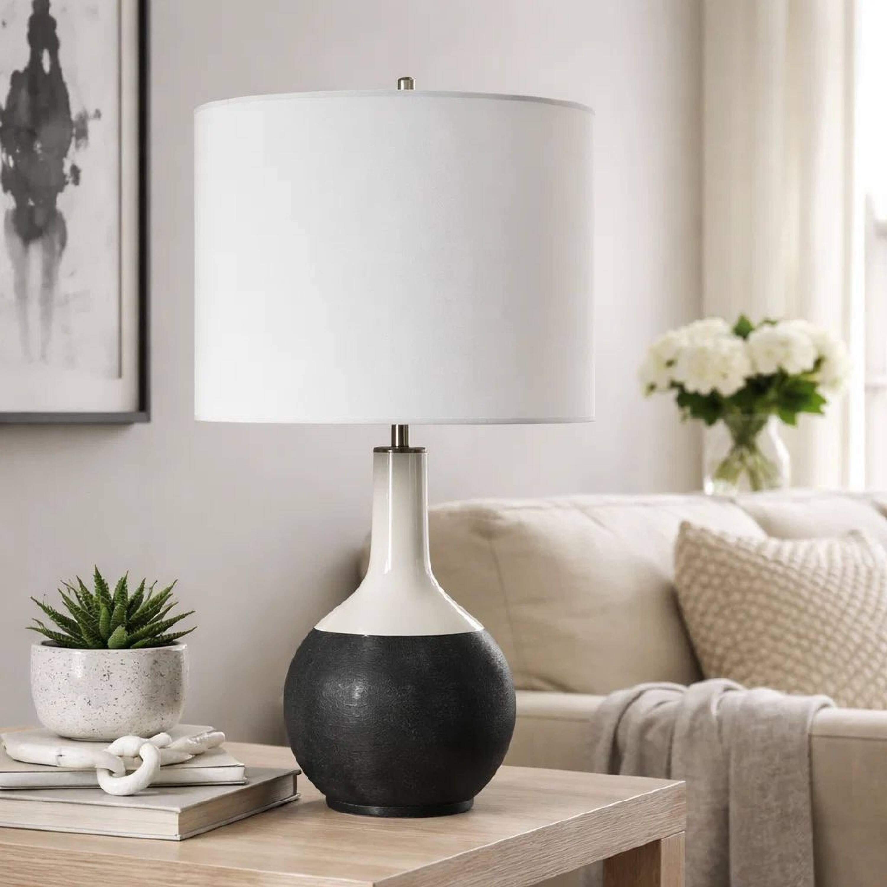 Alt View 3. Manhattan Lane - Table Lamp, Linen Shade, 23 Inch Ceramic Accent - Black, White.