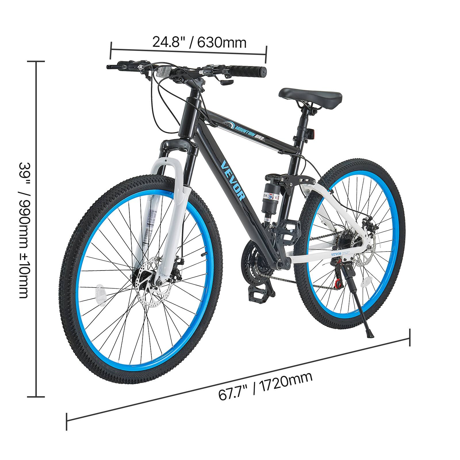 24.8" / 630mm, 39" / 990mm, 67.7" / 1720mm