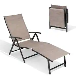 Crestlive Products - Outdoor Aluminum Folding Adjustable Chaise Lounge - Light Brown
