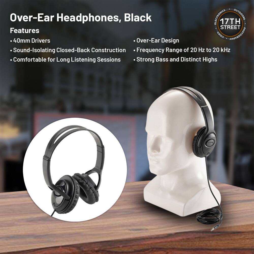 Over-Ear Headphones, Black

Features
- 40mm Drivers
- Sound-Isolating Closed-Back Construction
- Comfortable for Long Listening Sessions
- Over-Ear Design
- Frequency Range of 20 Hz to 20 kHz
- Strong Bass and Distinct Highs
