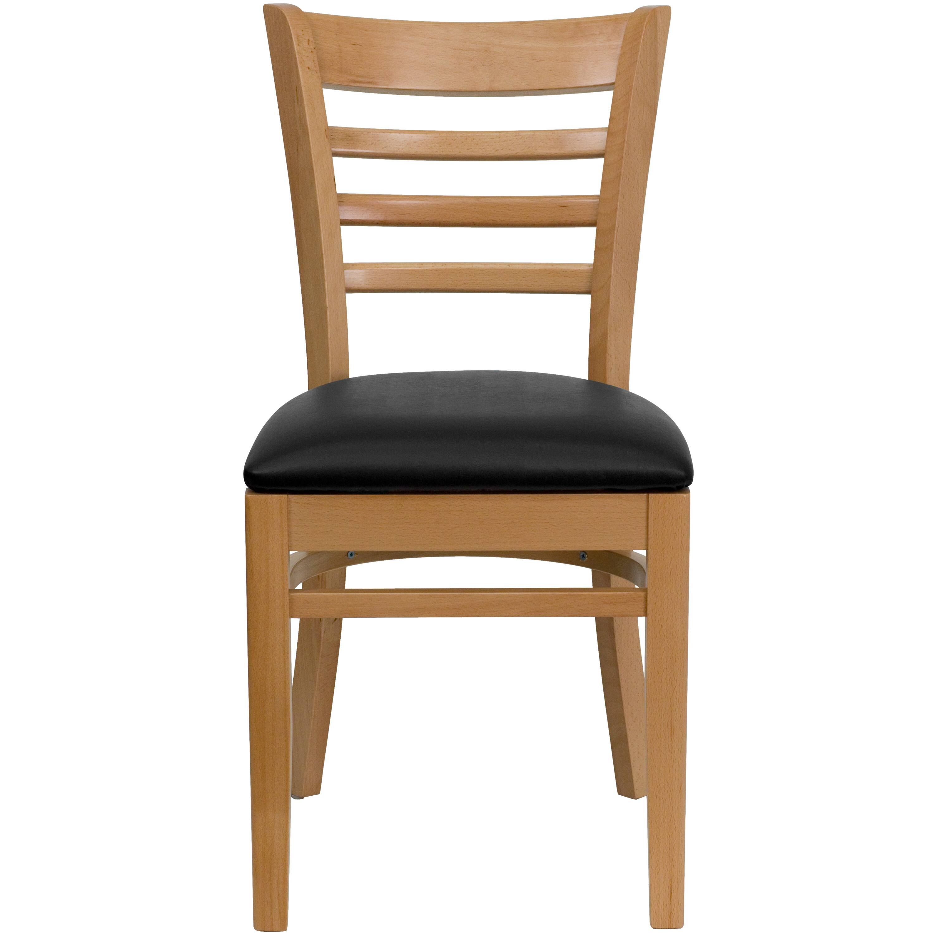 Alt View 6. Emma + Oliver - 2 Pack Ladder Back Wooden Restaurant Chair - Black Vinyl Seat/Natural Wood Frame.