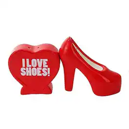Pacific Trading - I Love Shoes Ceramic Magnetic Salt and Pepper Shakers - Red