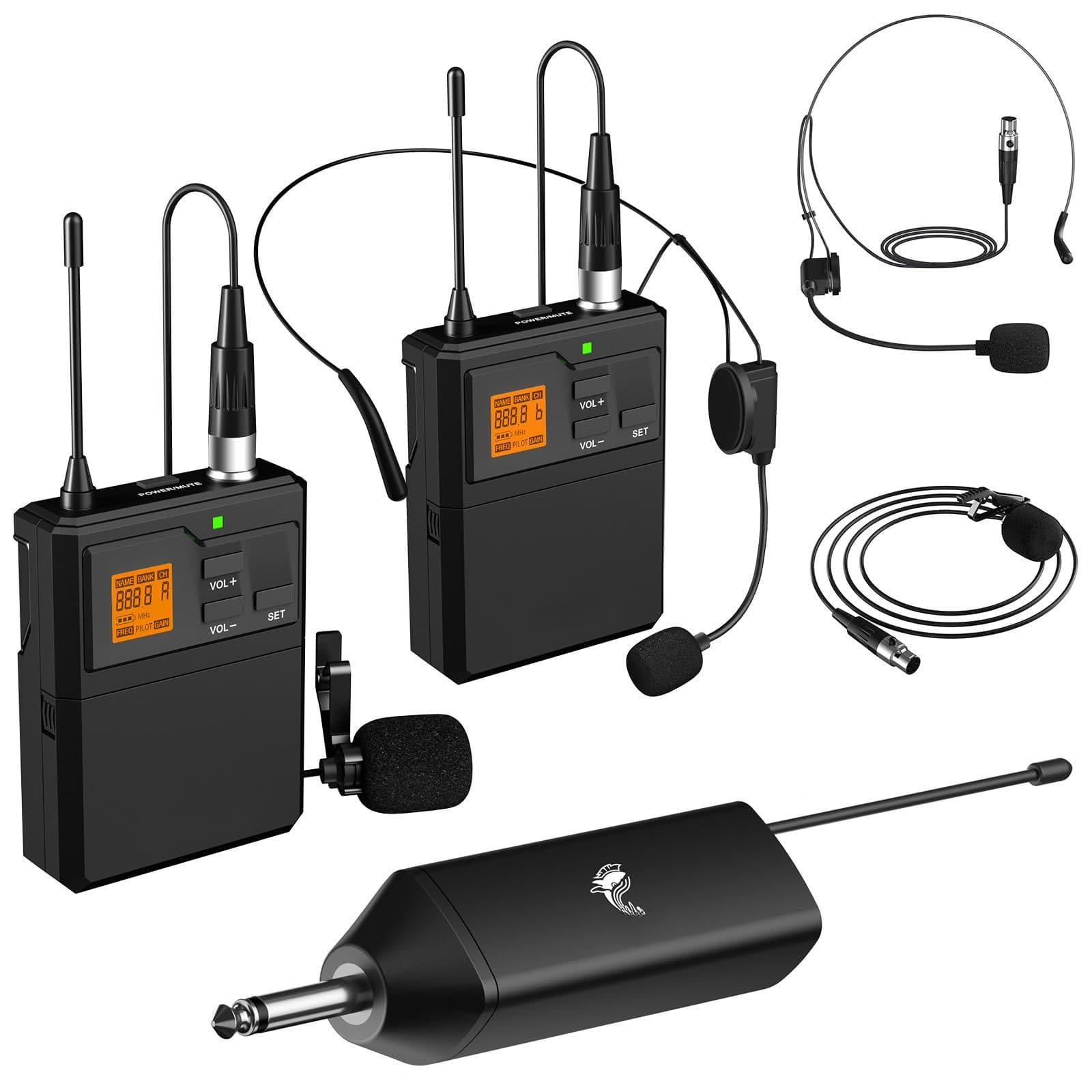 METALTON - Uhf Microphone System With Headset Mic lavalier Lapel Mic Bodypack Transmitter Receiver 15 Channels Range - 2 Bodypack Mics
