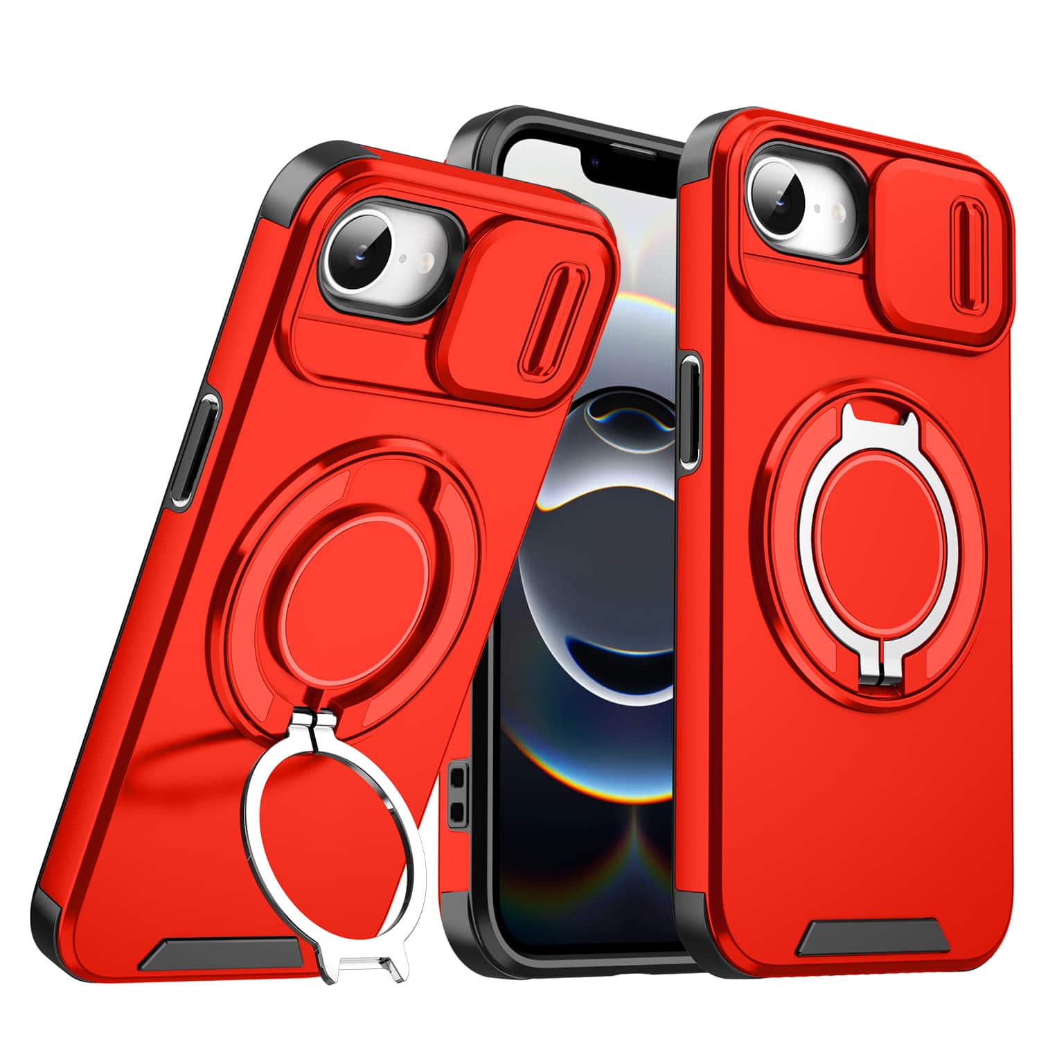 UUCOVER - Ring Holder Case for iPhone 17e / iPhone 16e,Shockproof TPU+PC Kickstand Case Sliding Camera Protective Cover - Red price history on PriceWatchPro