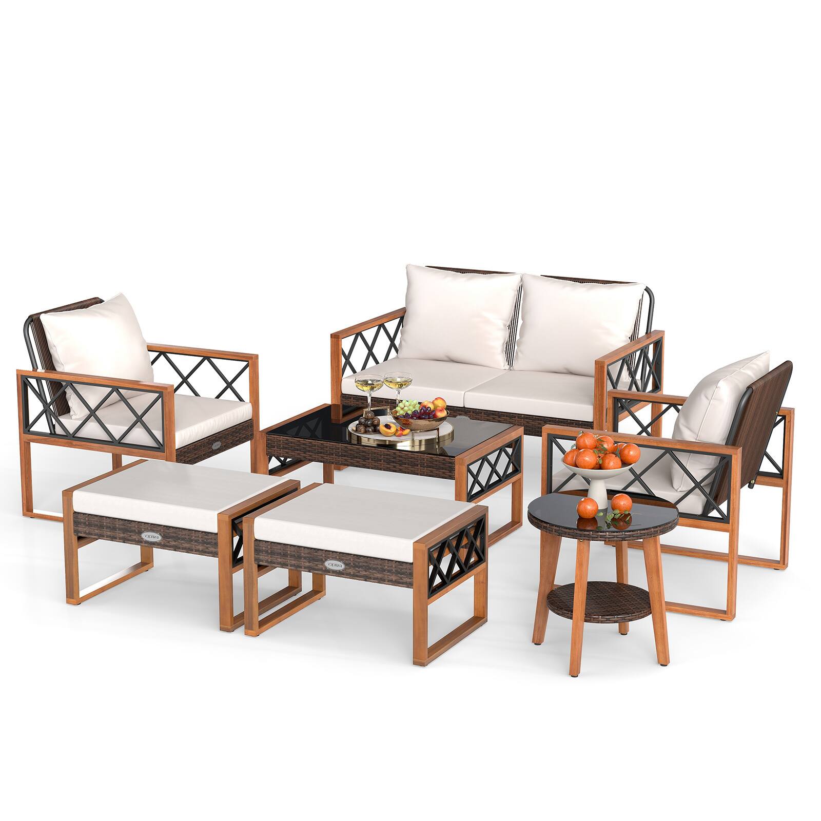 Alt View 1. Gymax - Gymax 7 PCS Patio PE Wicker Furniture Set w/ Ottomans Cushions & Tables Chair Couch Outdoor Brown - Brown.