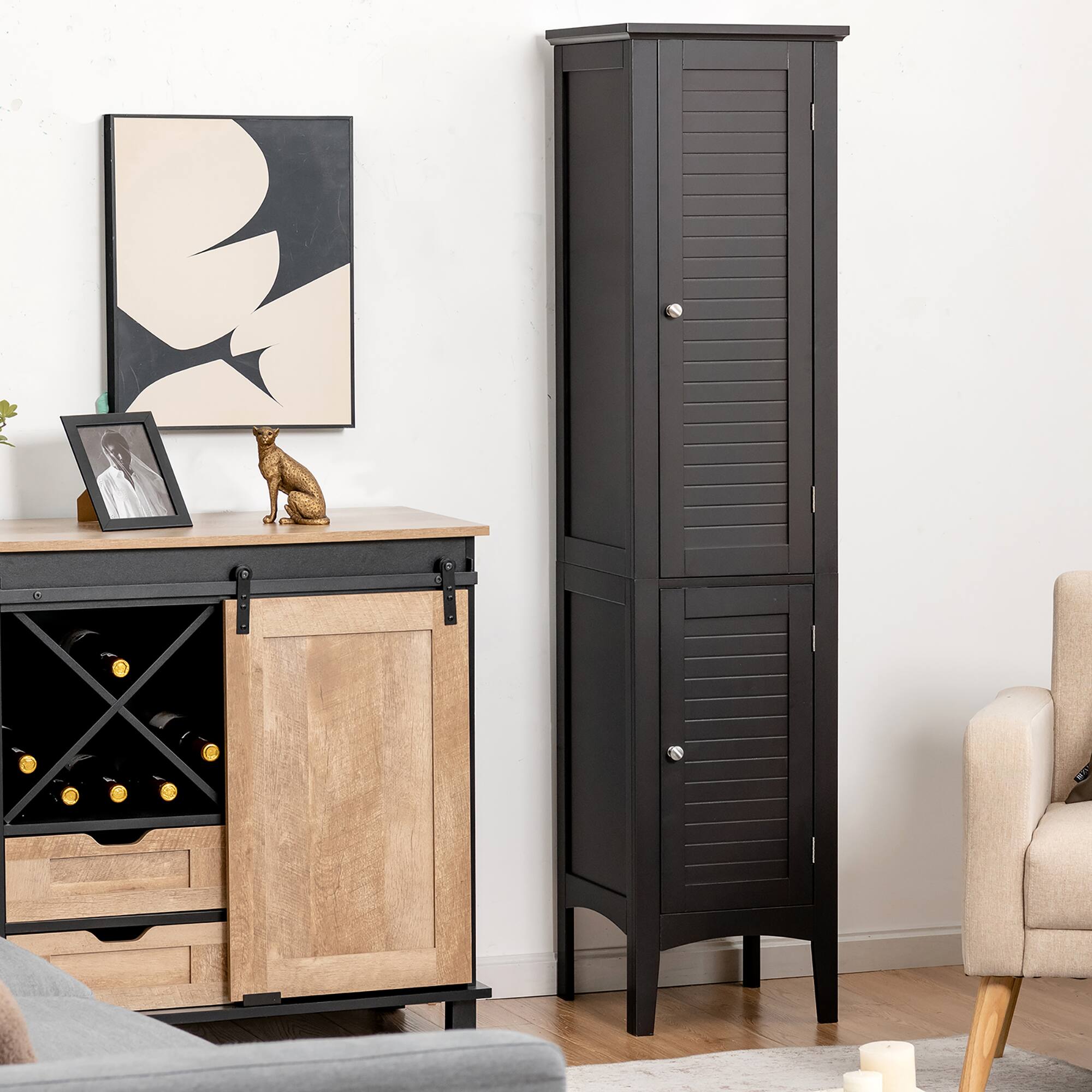 Alt View 8. Costway - Costway Freestanding Bathroom Storage Cabinet Linen Tower Kitchen Living Room - Black.