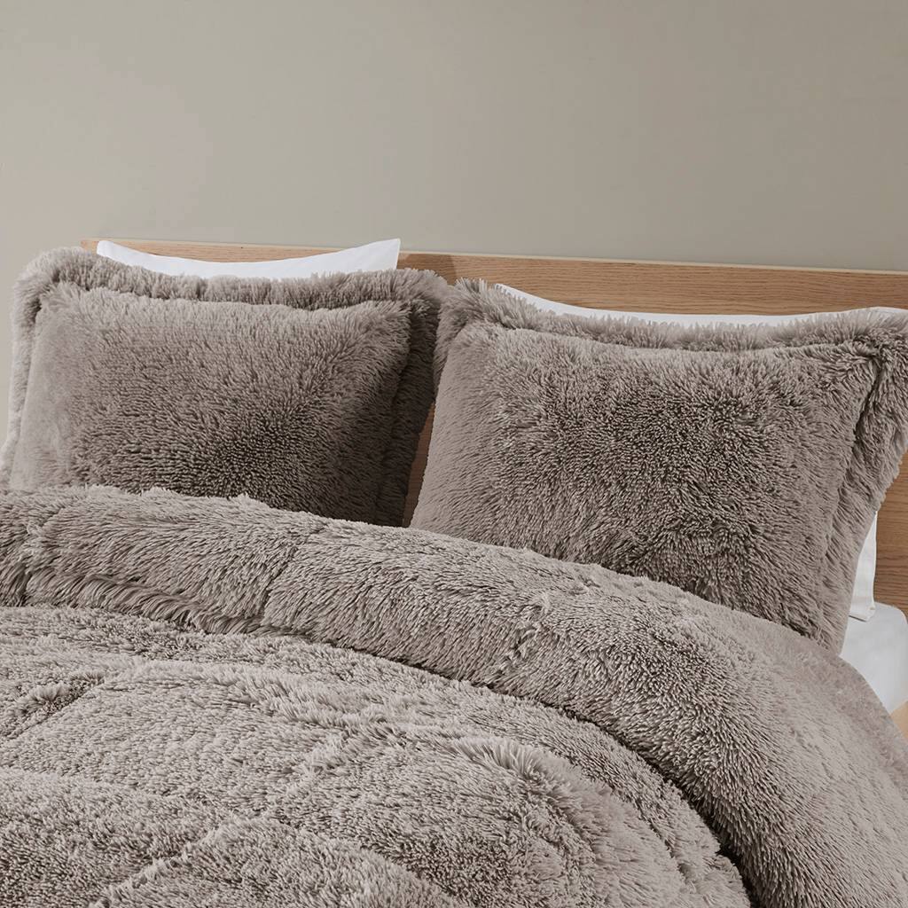 Back. Hivvago - Twin/Twin XL Grey Soft Sherpa Faux Fur 2-Piece Comforter Set with Pillow Shams - Grey.