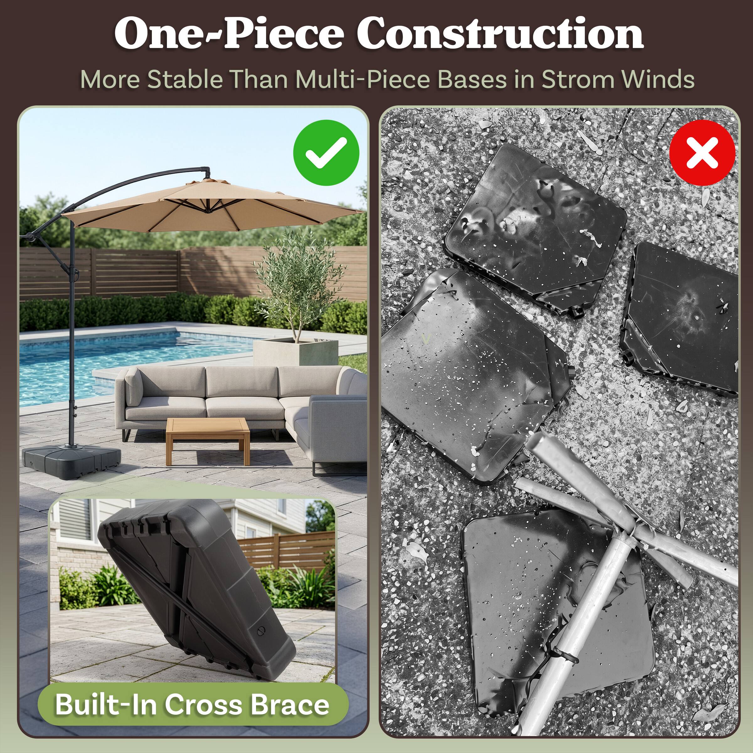 One-Piece Construction More Stable Than Multi-Piece Bases in Storm Winds X Built-In Cross Brace
