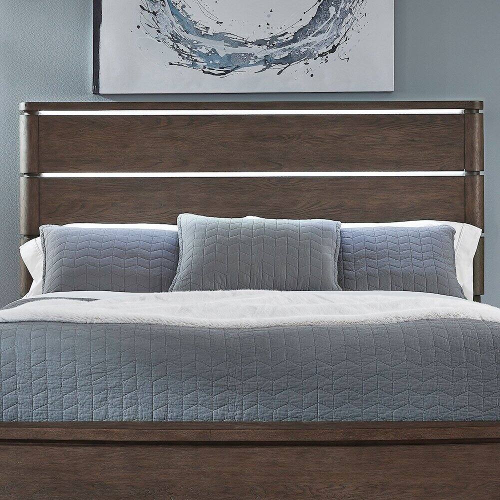 Alt View 6. Liberty Furniture Industries - Cascade Falls Queen Panel Bed Headboard with LED Touch Light - Satin Espresso - Satin Espresso.
