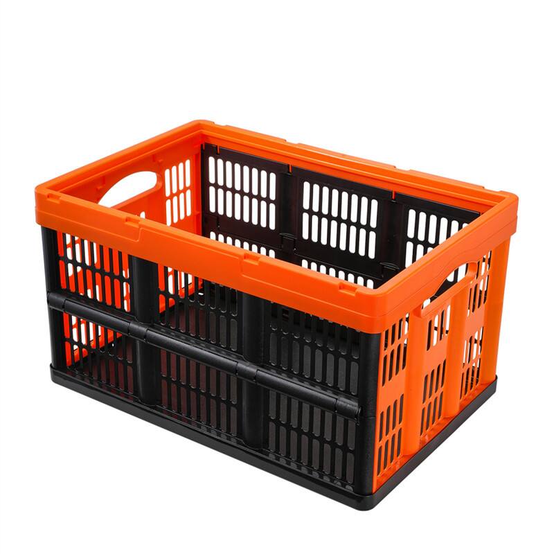 Alt View 4. HTUTWOO - Storage Baskets 45L 3 Pack - Folding Stackable Containers with Handles, Large Heavy Plastic Bins for Organizing - Black+Orange.
