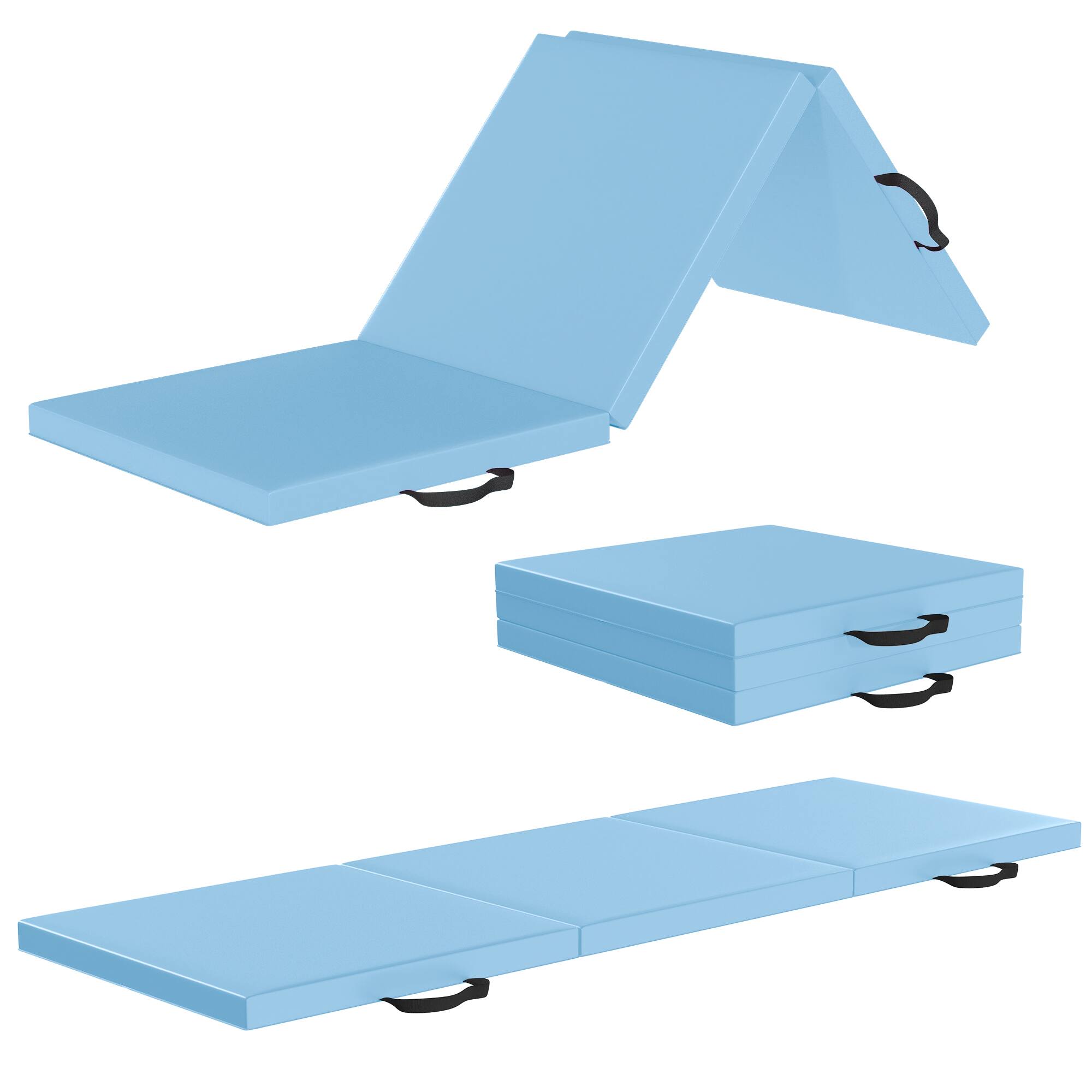 Front. BalanceFrom Fitness - BalanceFrom Fitness GoGym 6x2' Folding 3 Panel Exercise Mat with Handles, Blue - Light Blue.