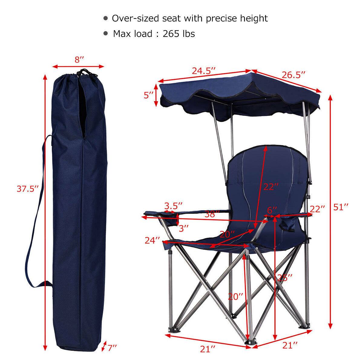 Costway Portable Folding Beach Canopy Chair W/ Cup Holders Bag