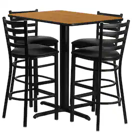 Emma + Oliver - 24"W x 42"L Rectangular Laminate Table Set & 4 Ladder Back Stools - Natural Top/Black Vinyl Seat