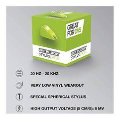 GREAT FOR DIS STYLUS  
20 HZ - 20 KHZ  
VERY LOW VINYL WEAROUT  
SPECIAL SPHERICAL STYLUS  
HIGH OUTPUT VOLTAGE (5 CM/S): 8 MV
