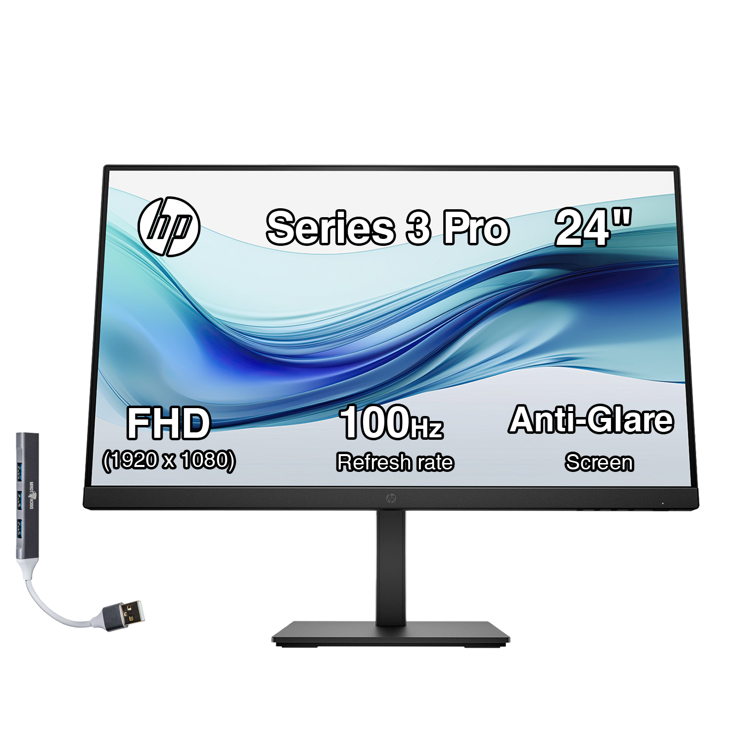 HP - Series 3 Pro 24" FHD IPS Monitor, 5ms Response Time, Anti-Glare, Built-in Speakers, Displayport, HDMI & DKZ Hub - Black