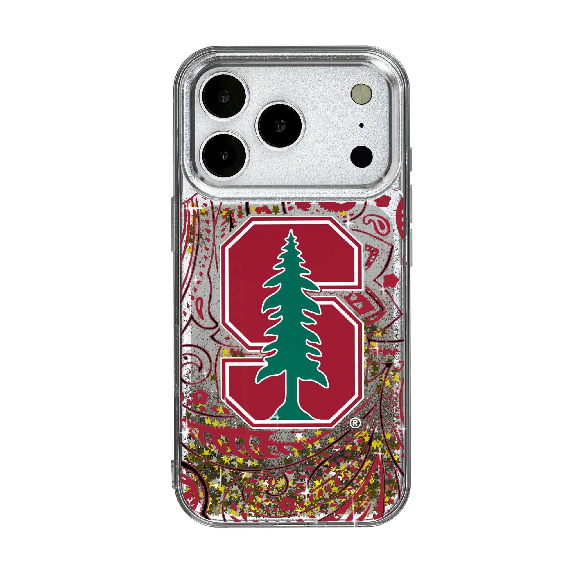 Front. Keyscaper - Stanford Cardinal iPhone Glitter Paisley Design Case - 16 Pro - Multicolor.